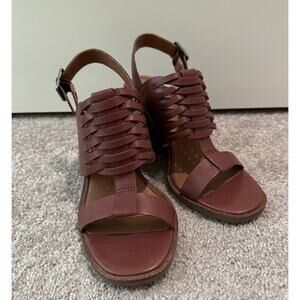 Lucky Brand Braided Leather Wedge Heel Lemia Burgundy Sandal Size 8.5 NEW $119